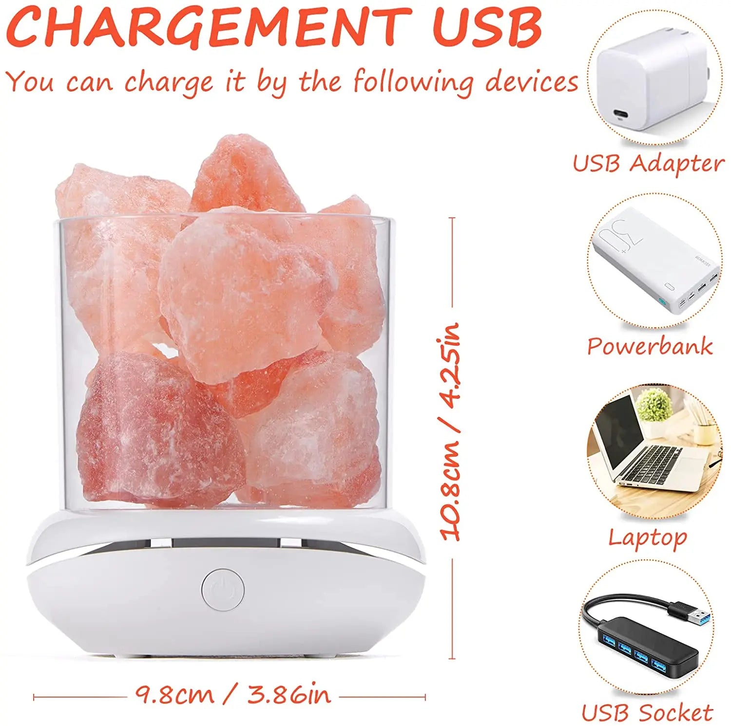 Perfecsy Aroma lamps Natural Himalayan Salt Lamp USB Pink Salt Rocks Lamp Multi-Color Romantic Night Light for Original Birth