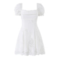Women's Cotton Lace Embroidered Hollow Out Bubble Sleeve A-Line Mini Dress