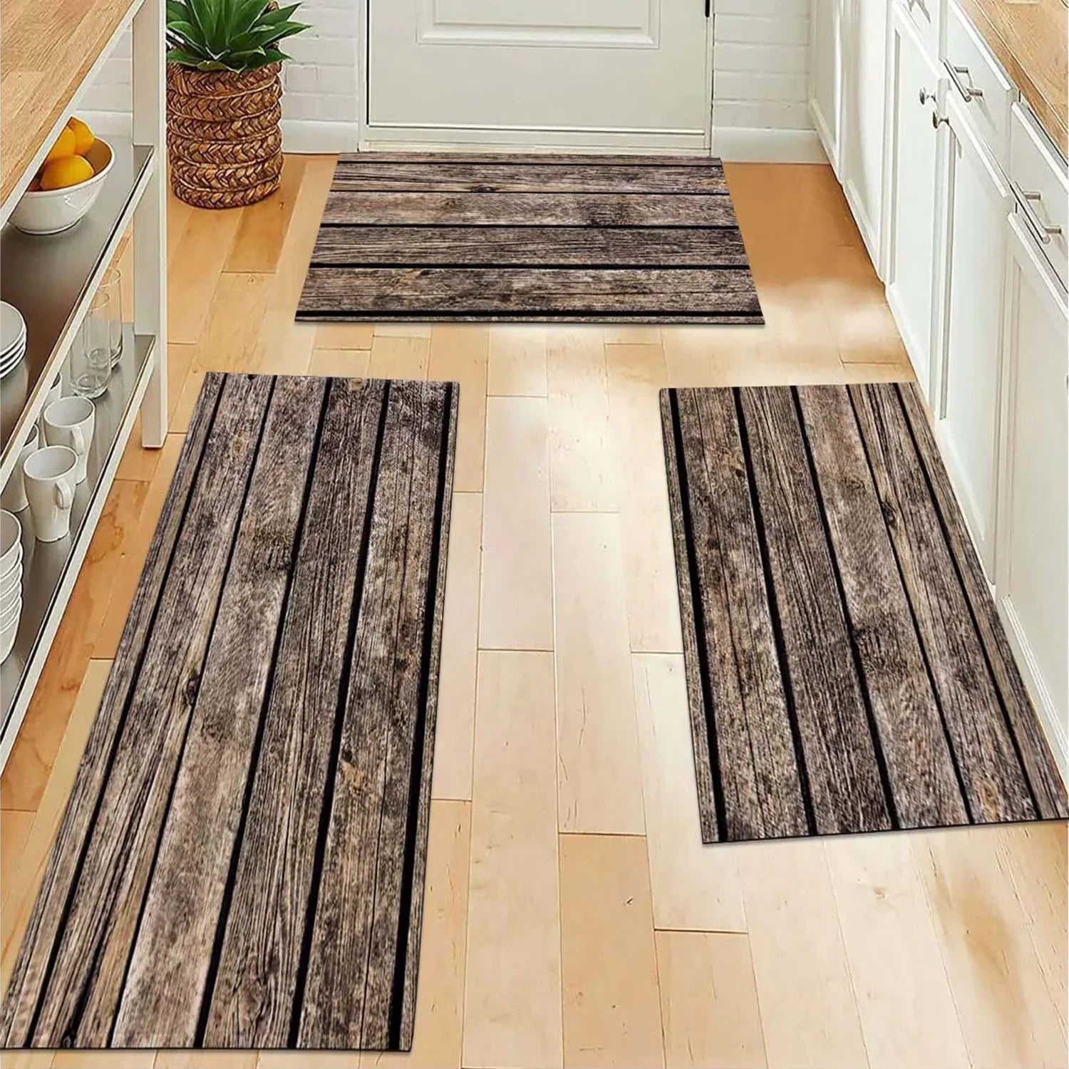 Perfecsy VIKAMA Wood Striped Carpet Kitchen Rug Thin Door Mat Long Floor Mat Laundry Room Carpet Living Room Carpet Rug For B