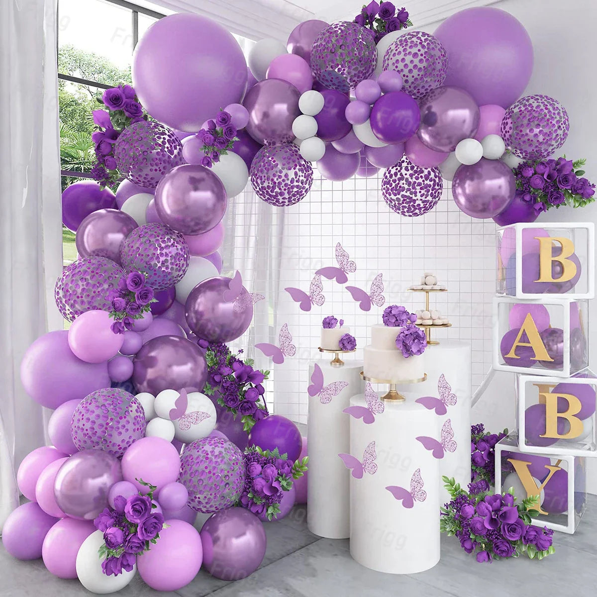 Perfecsy Purple Butterfly Balloons Garland Arch Kit Latex Ballon Birthday Party Decor Kids Adult Wedding Baloon Baby Shower D
