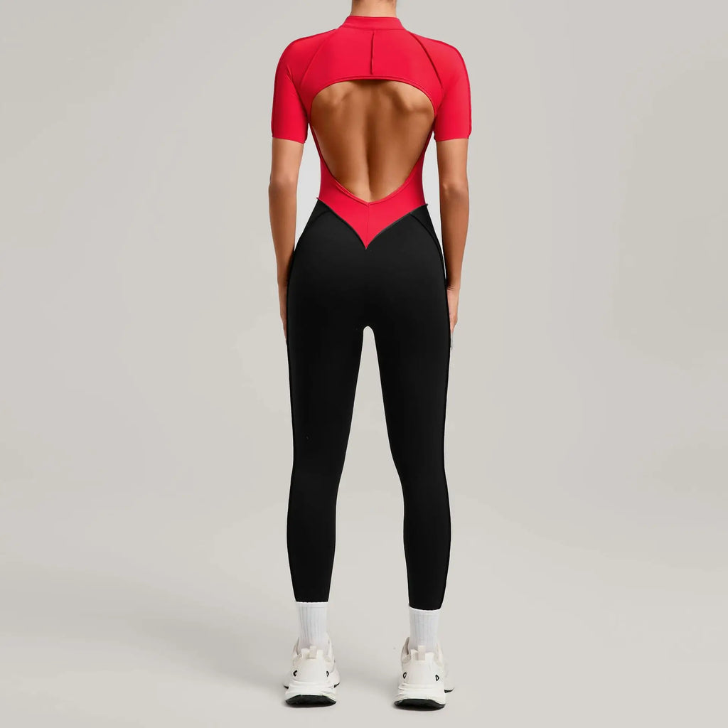 Women's One Piece Yoga Jumpsuit Short Sleeve Push Up Training Bodysuit