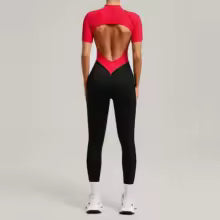 Women's One Piece Yoga Jumpsuit Short Sleeve Push Up Training Bodysuit