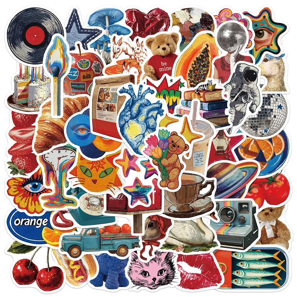 Perfecsy 50/100PCS Vintage Y2K Graffiti Sticker Decorative Phone Refrigerator Water Water Bottles PVC Waterproof Sticker — ma