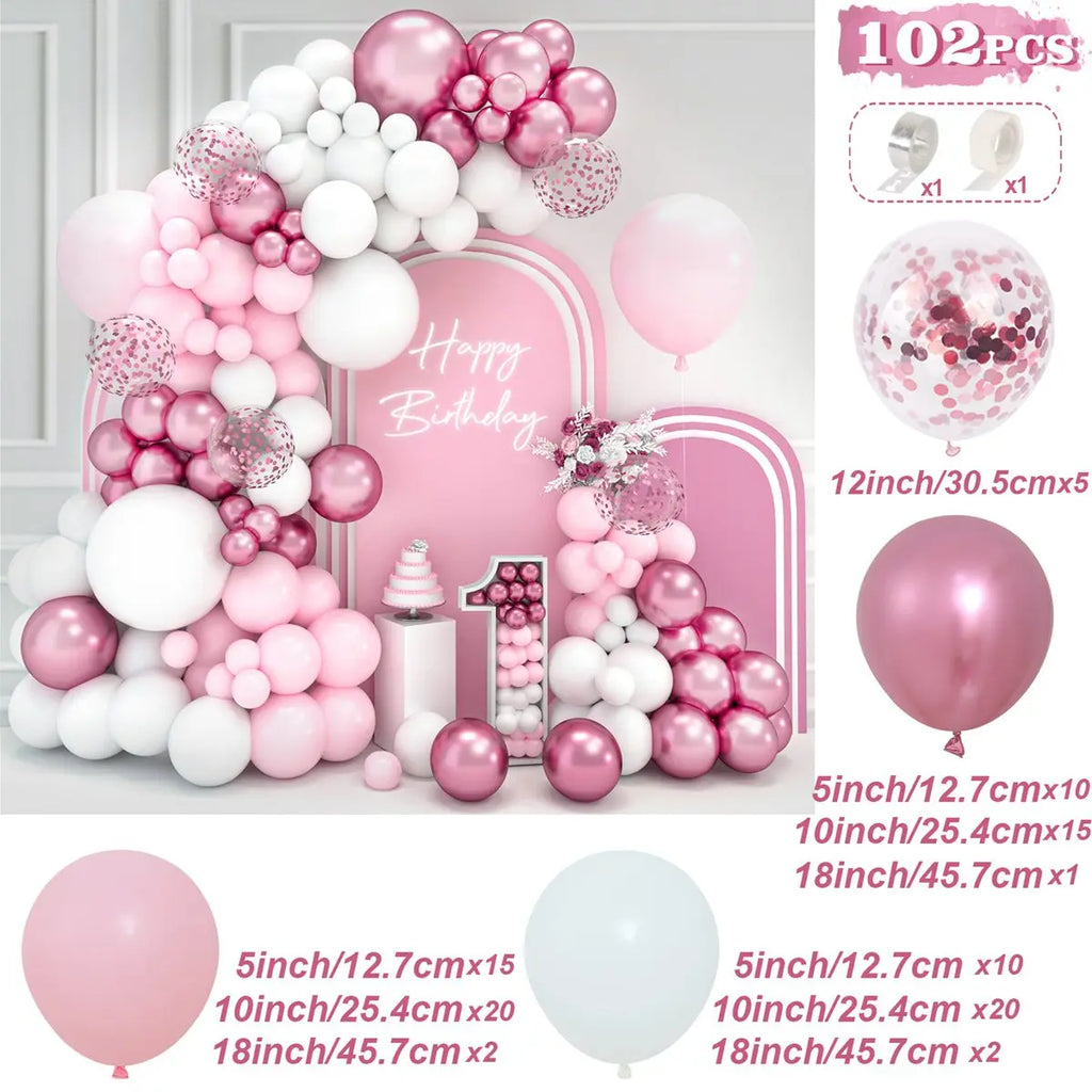 Perfecsy Pink White Balloon Garland Arch Kit Wedding Birthday Party Decorarion Kids Girl Baby Shower Party Supplies Confetti 