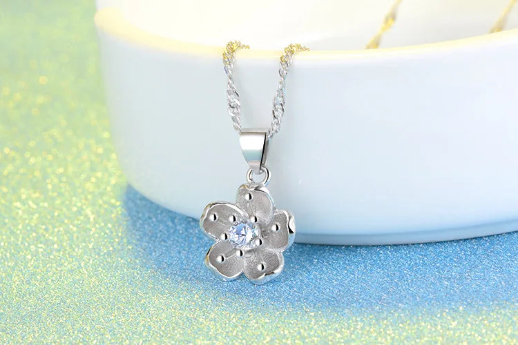 SORI STYLE 925 Sterling Silver Cherry Blossom Pendant Necklace — in-use photo