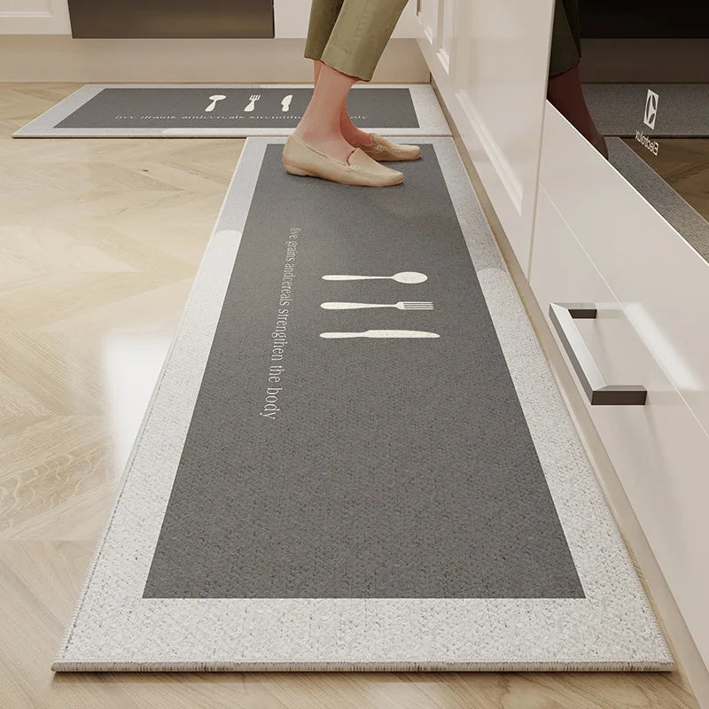 Perfecsy VIKAMA 1/2PC Cartoon Easy To Manage Kitchen Floor Mat Home Long Crystal Velvet Carpet Dirt Resistant and Non-Slip Fl