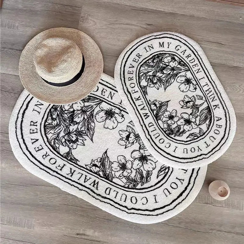 Perfecsy VIKAMA Simple Flowers Imitation Cashmere Toilet Mat Soft Insulation Non-Slip Entrance Carpet Balcony Mat Home Decora