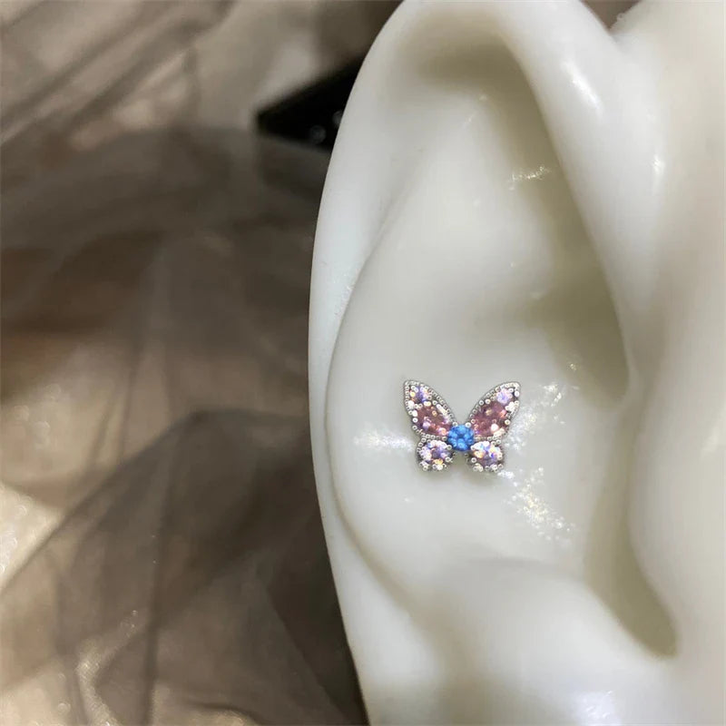 MyClosetAid 1PCS Delicate Blue Pink Zircon Butterfly 316L Stainless Steel Ear bone nail Y2K Hottie Cute Earring for Women Coc