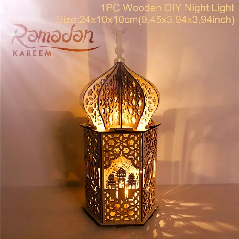Perfecsy Wooden Palace Ornament Ramadan Decoration For Home Aid Eid Mubarak Ramadan Kareem Islamic Muslim Festival Party Deco