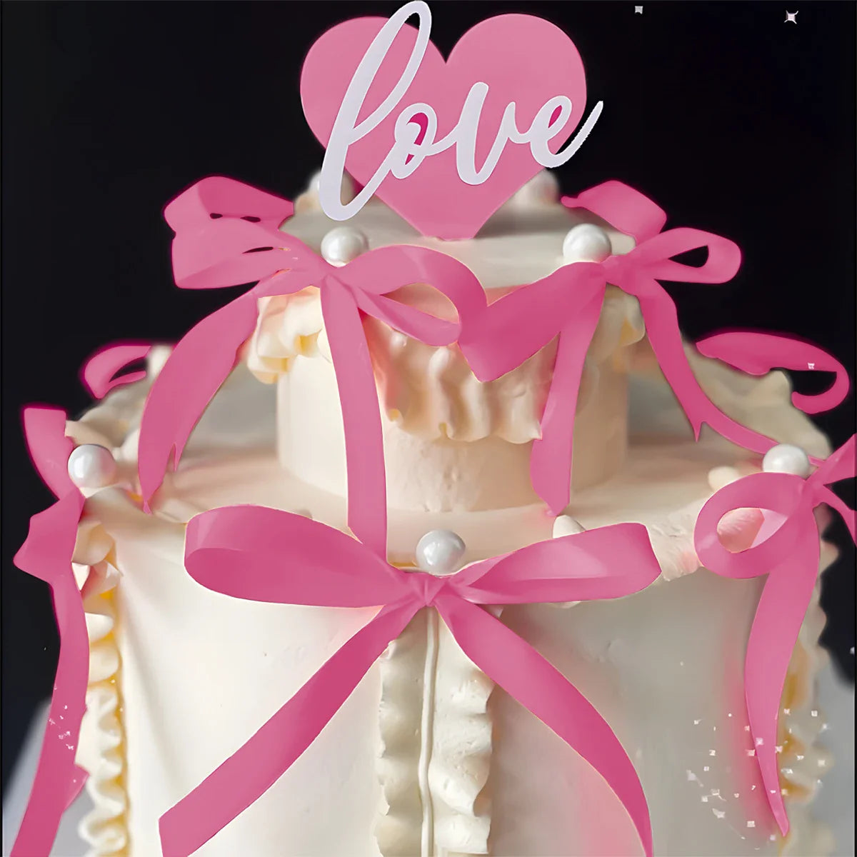 Perfecsy Pink Red Bow Ribbon Cake Decoration Desserts Home Decor Birthday Party Decor Kids Valentine’s Day Romantic Evening E