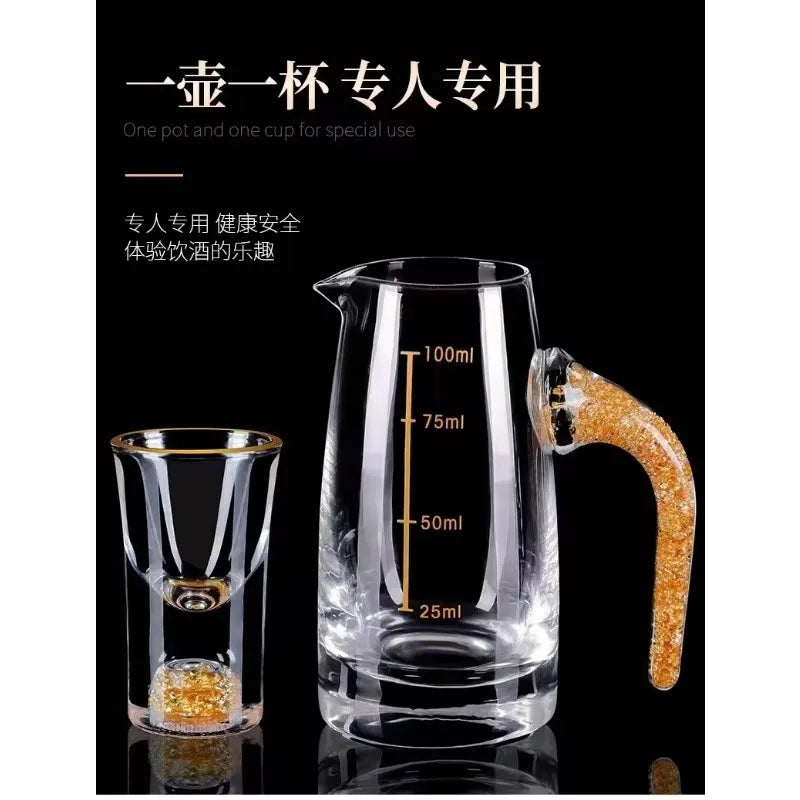 7pcs/set Gold Foil Small Wine Cup Bai Jiu Dispenser Small Household Wine Cup Glass Crystal Wine Set Spirits Cup