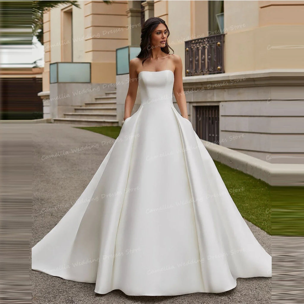 Envy NYC Envy NYC Elizabeth Satin Wedding Dress — construction detail