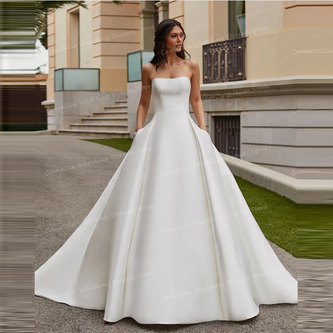 Envy NYC Envy NYC Elizabeth Satin Wedding Dress — construction detail