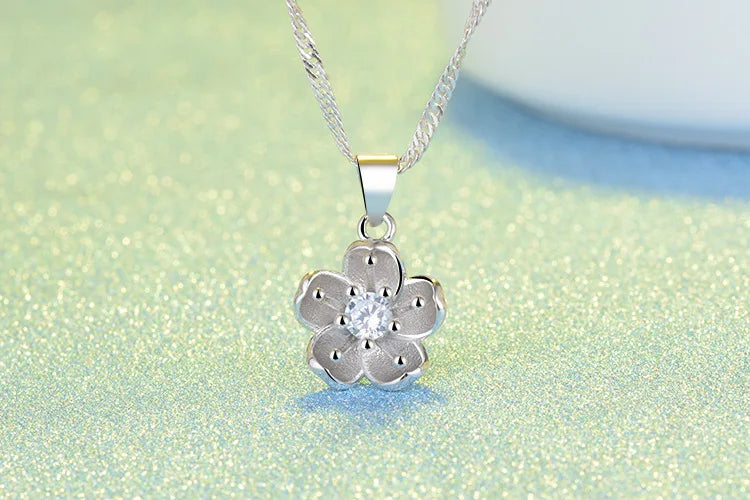 SORI STYLE 925 Sterling Silver Cherry Blossom Pendant Necklace — side view