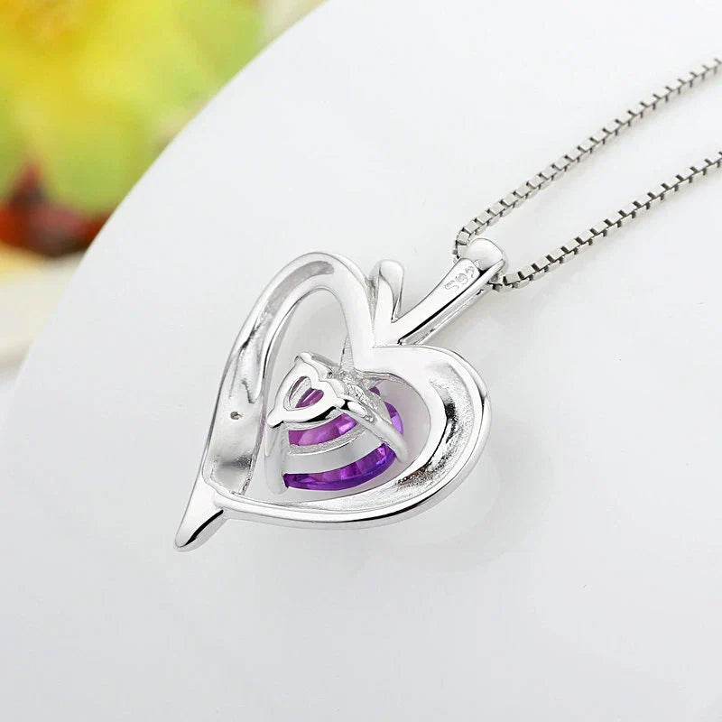 SORI STYLE 925 Silver Purple Zircon Heart Pendant Necklace — alternative angle