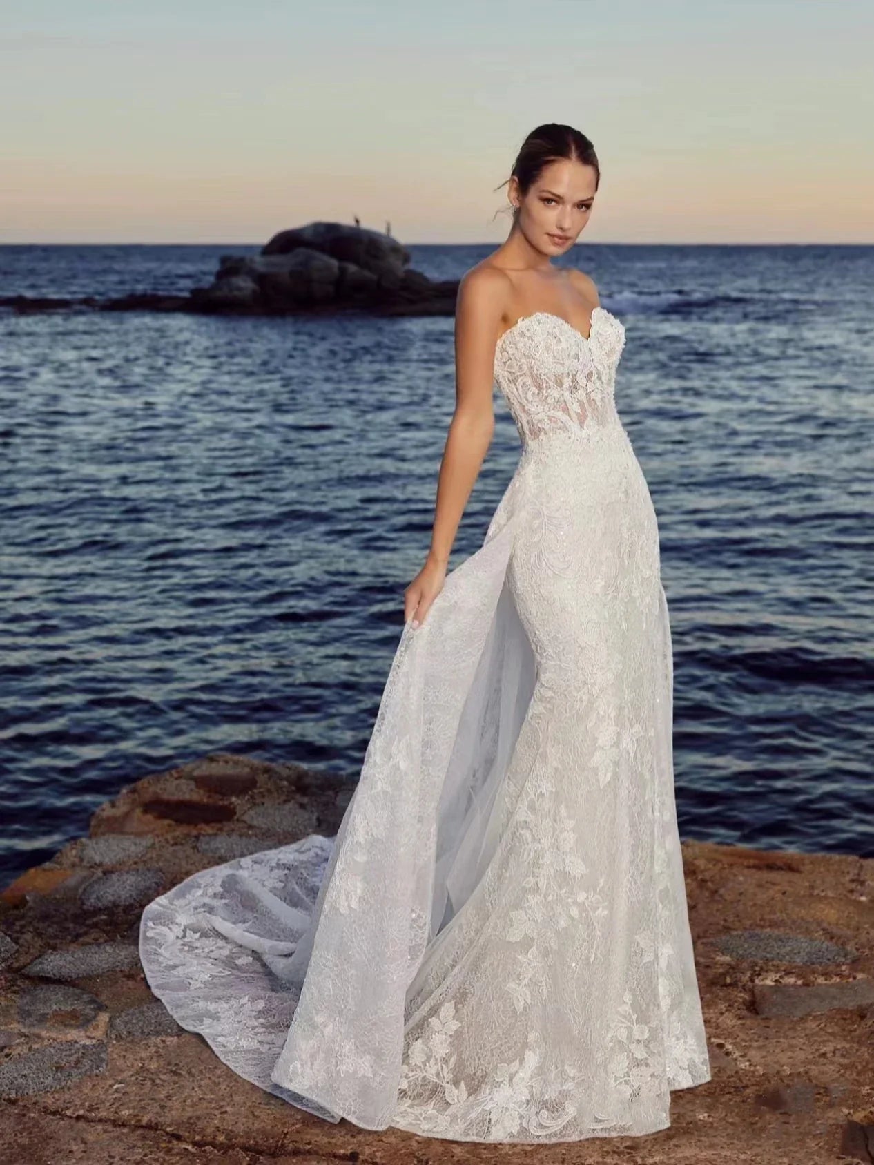 Envy NYC Envy NYC Beach Wedding Dresses With Detachable Train — construction detail