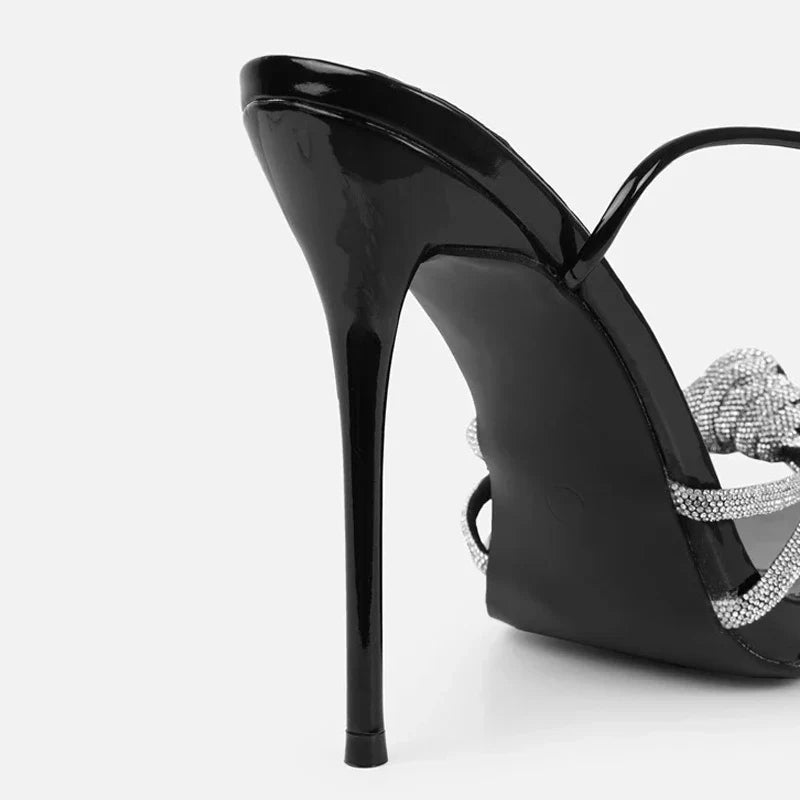 MyClosetAid Open Toe Silver Crystal Band Platform High Heels — alternative angle