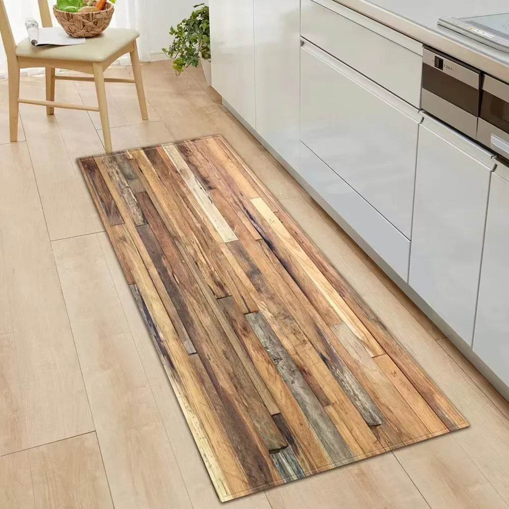 Perfecsy VIKAMA Wood Striped Carpet Kitchen Rug Thin Door Mat Long Floor Mat Laundry Room Carpet Living Room Carpet Rug For B