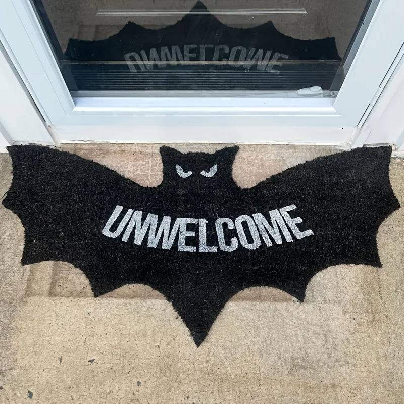 Perfecsy VIKAMA Halloween Shape Decorative Carpet Black Bat Doormat Gothic Entrance Mat Washable Stain-Resistant Carpet Outdo