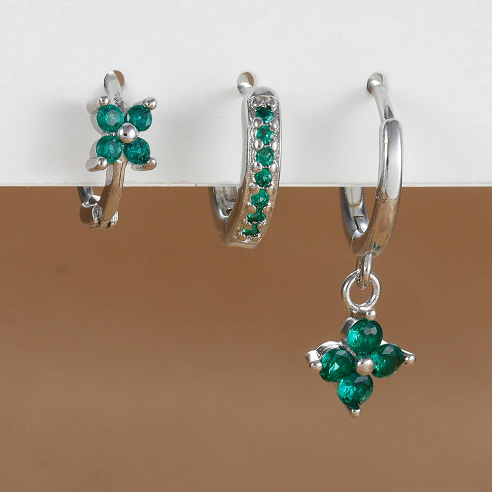 SORI STYLE 3PCS Flower Drop and Dangle Earring — back view