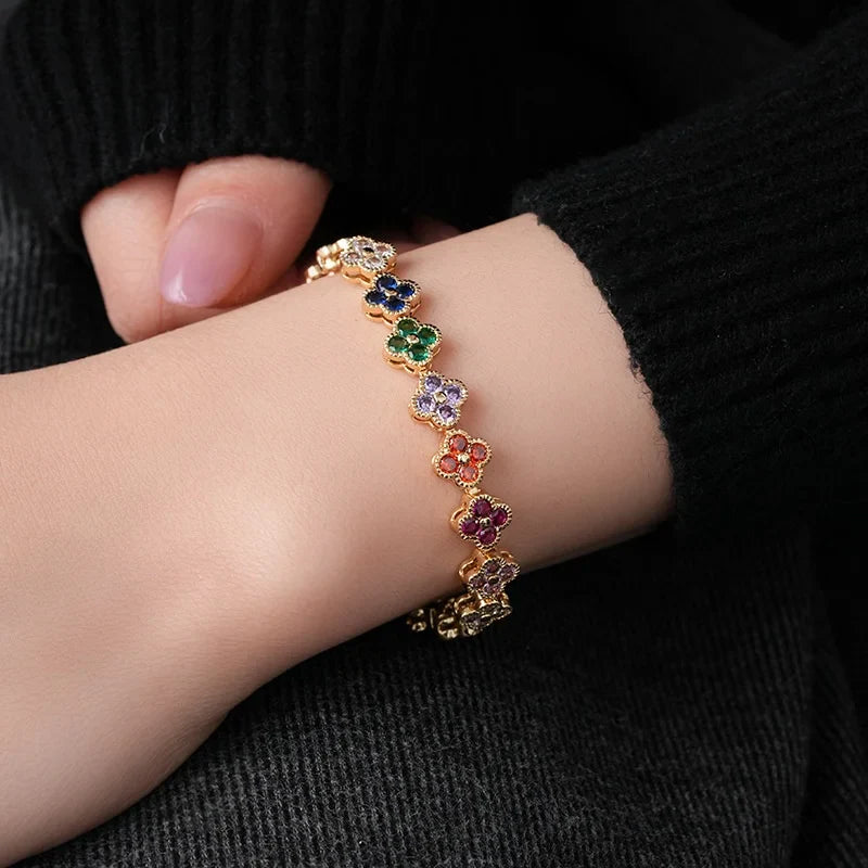 MyClosetAid Crystal Flower Lucky Stainless Steel Bracelet — back view