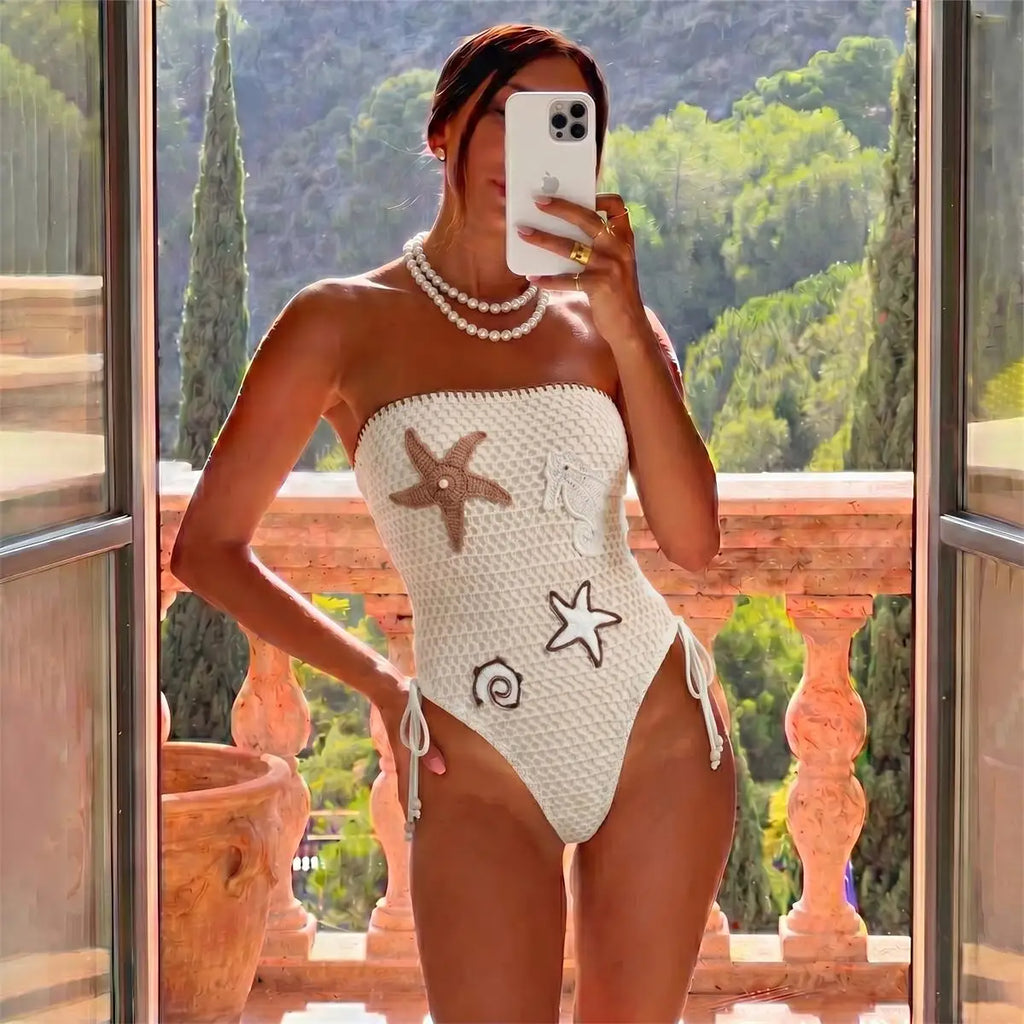 Women's 2 Piece Crochet One Piece Swimsuit Sexy Bikini Set Bathing Suit