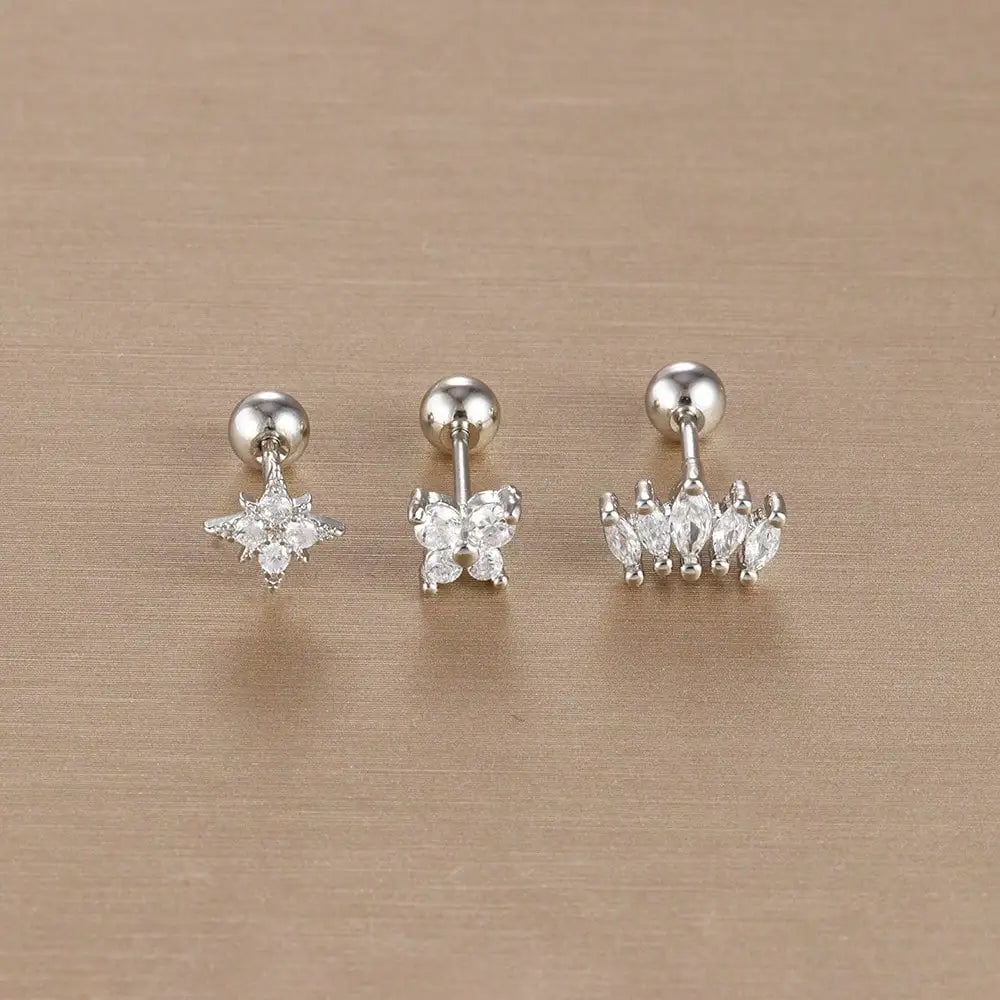 SORI STYLE 3PCS Crown Stud Earring Set for Women — product on model
