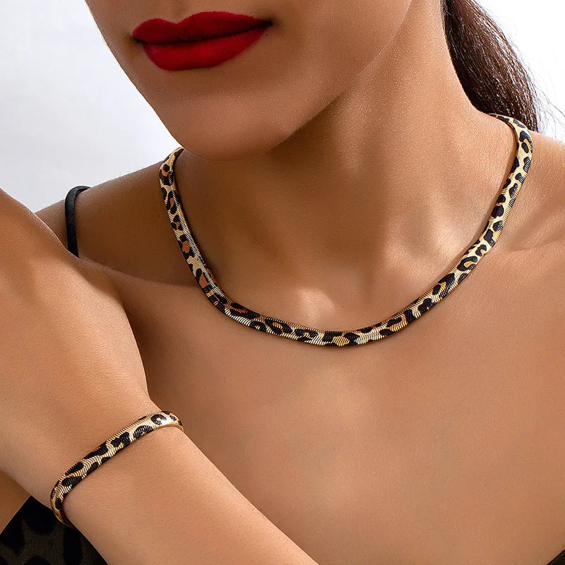MyClosetAid Leopard Print Snake Bracelet Necklace Set — detail close-up