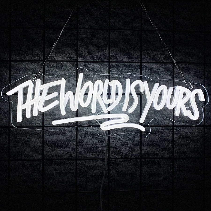 Perfecsy The World Is Yours Neon Sign, Led Letter Icon, Usb Powered, Used For Room, Home, Valentine'S Day Date, Wedding Backg