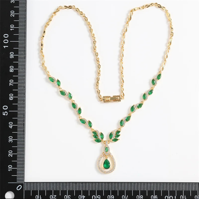 Envy NYC Marquise Cut Cubic Zircon Leaf Bridal Necklace & Earrings — flat-lay composition