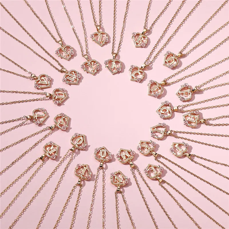 MyClosetAid Female A-Z Letter Flower Pendant Necklace — detail close-up