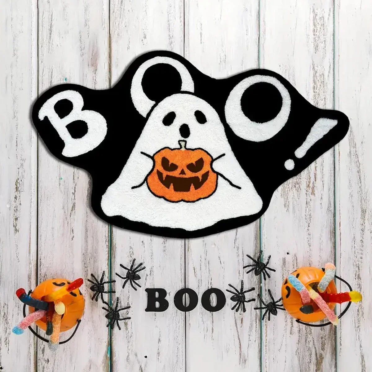 Perfecsy VIKAMA Ghost Halloween Carpet Soft Non-Slip Washable Entrance Door Mat Gothic Home Halloween Decor Bathroom Rug Home