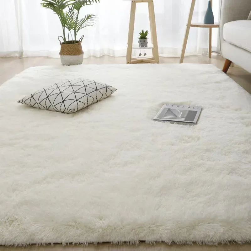 Perfecsy VIKAMA Minimalist Solid Color Shaggy Rug Fluffy and Soft Living Room Sofa Coffee Table Rug Nursery Floor Mat Home De