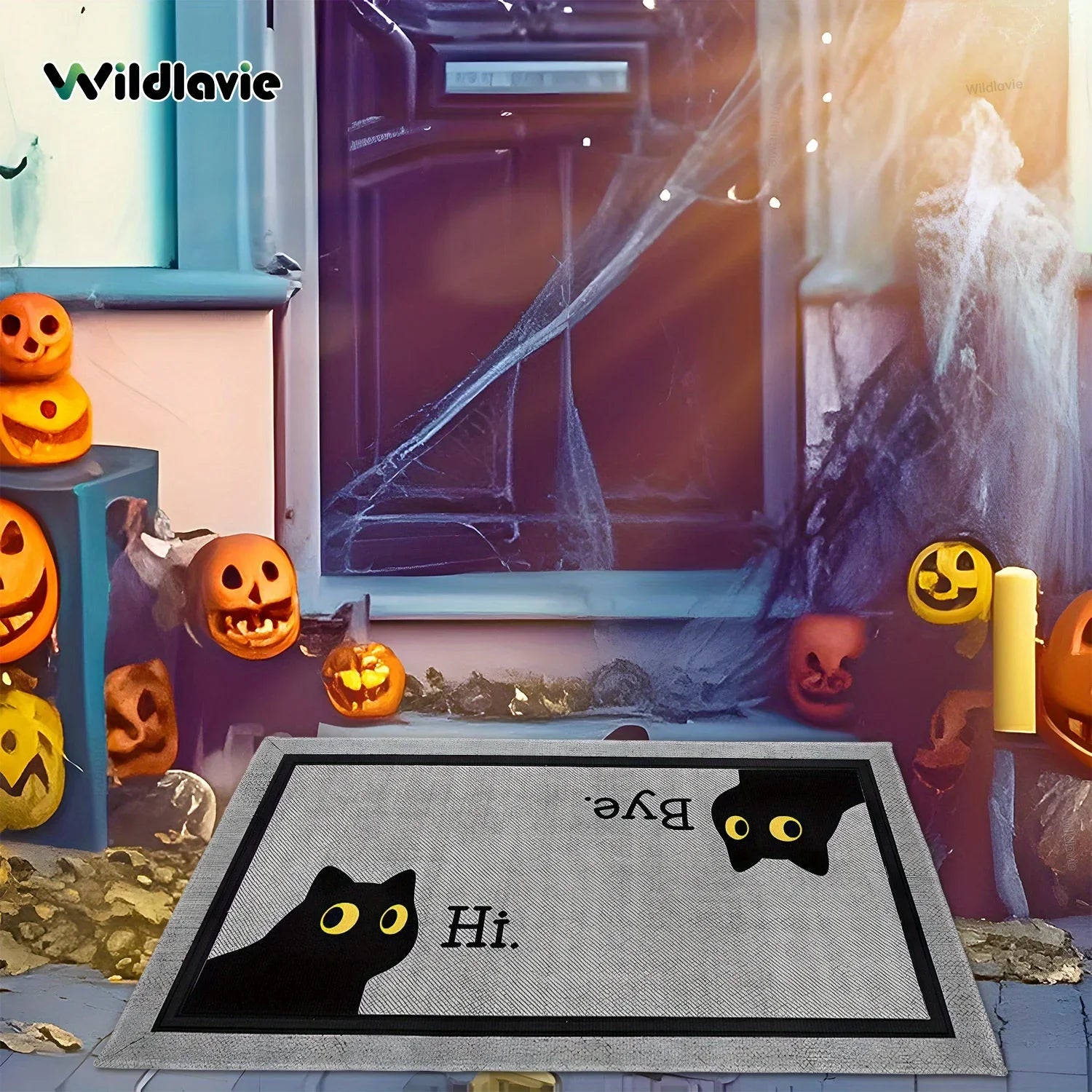 Perfecsy VIKAMA Welcome Mat Gray Outdoor Carpet Black Cat Carpet Crystal Velvet Non-Slip Mat Rug For Bedroom Living Room Carp