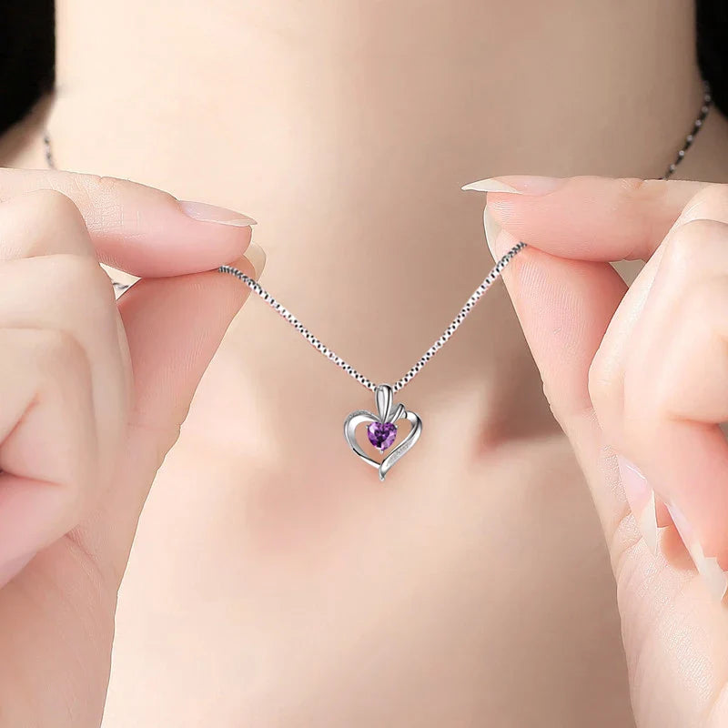 SORI STYLE 925 Silver Purple Zircon Heart Pendant Necklace — in-use photo