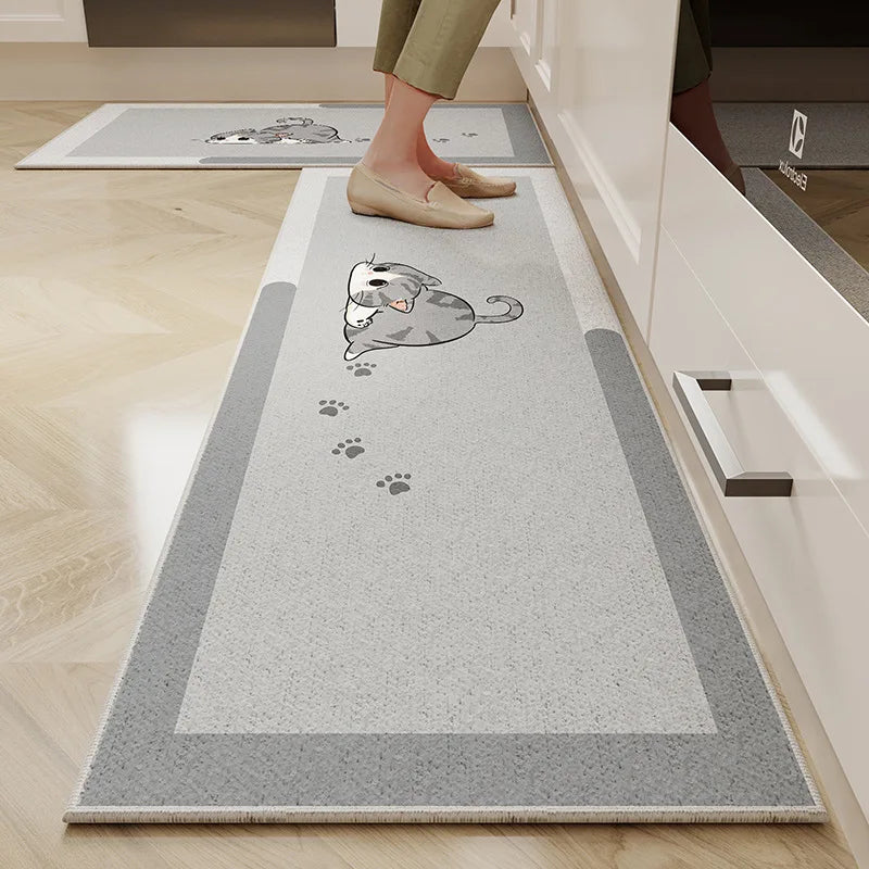 Perfecsy VIKAMA 1/2PC Cartoon Easy To Manage Kitchen Floor Mat Home Long Crystal Velvet Carpet Dirt Resistant and Non-Slip Fl