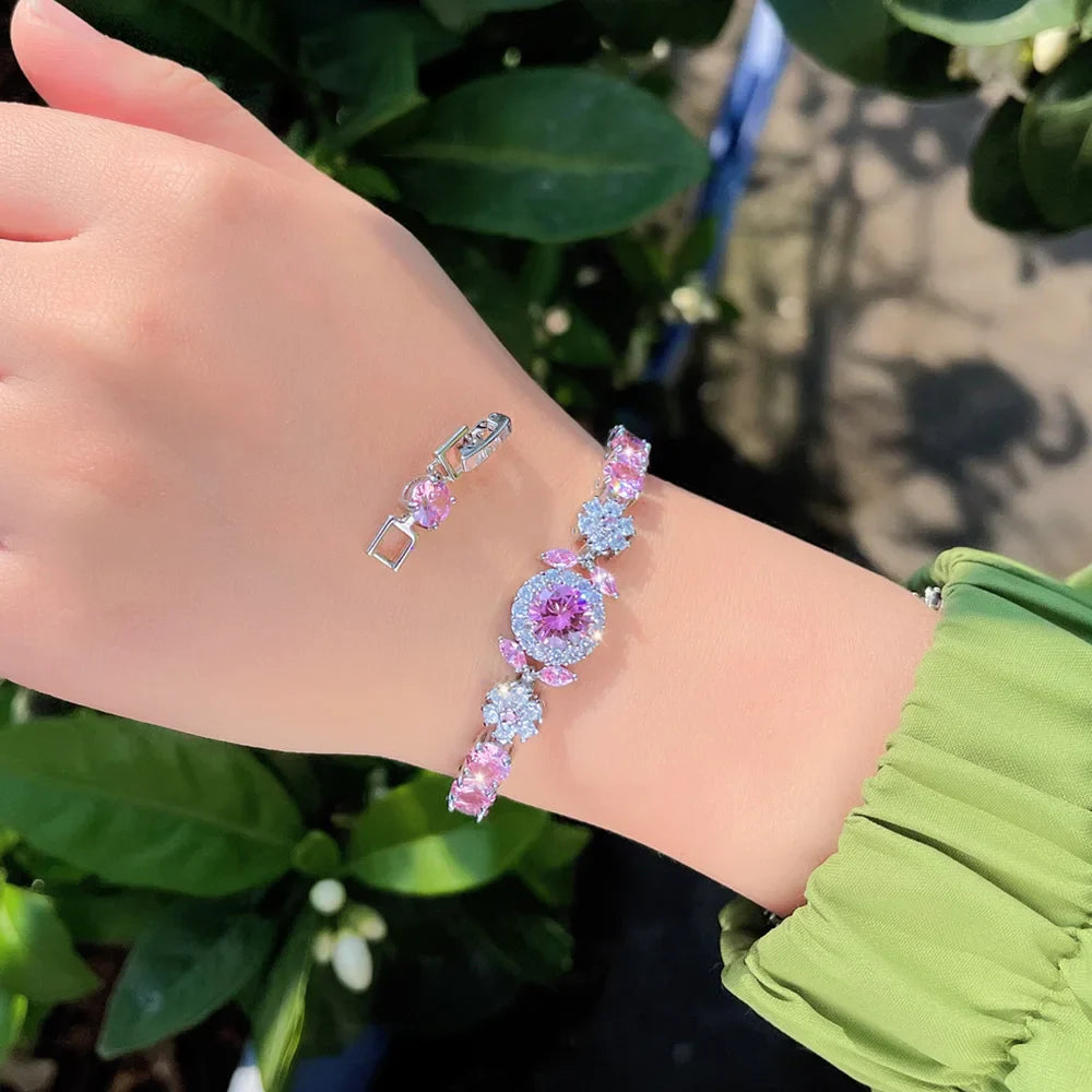 MyClosetAid Pink Round Cubic Zircon Tennis Bracelet — detail close-up