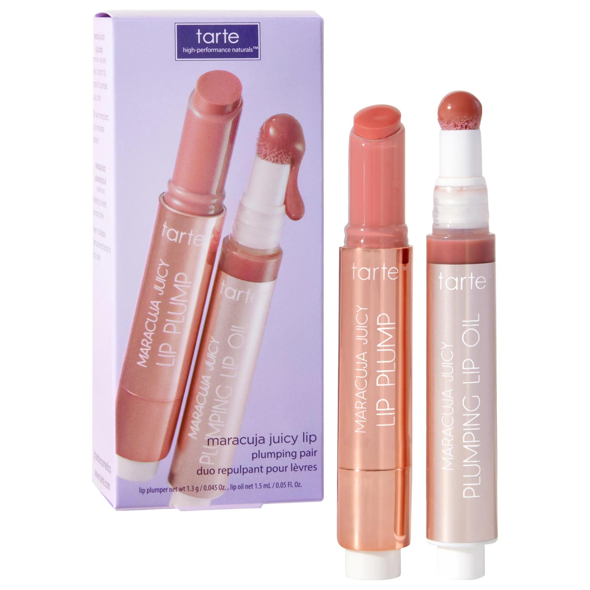 Tarte Mini Maracuja Juicy Lip Plumping Pair: Vegan, Cruelty-Free Hydration & Natural Lip Plumper for Fuller, More Vibrant Lips - Travel Size