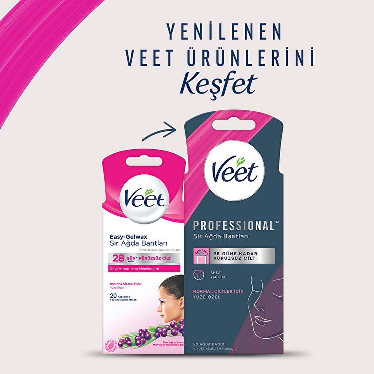 Veet Professional Facial Wax Strips for Normal Skin - Easy Gelwax Technology, 20 Strips