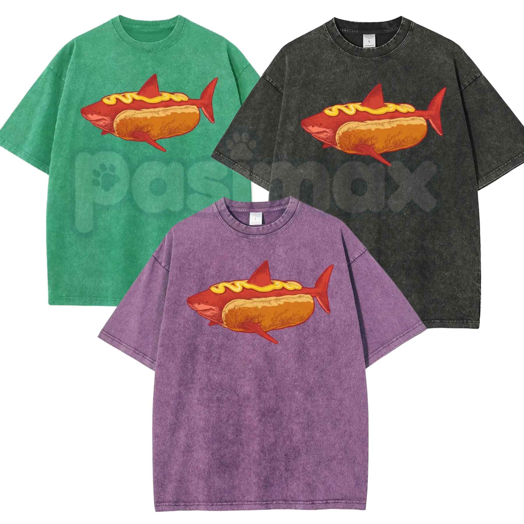 Shark Hotdog Funny Food Meme T-Shirt – Retro Weirdcore Graphic Tee, Vintage Washed Lightweight Cotton Unisex Streetwear Top