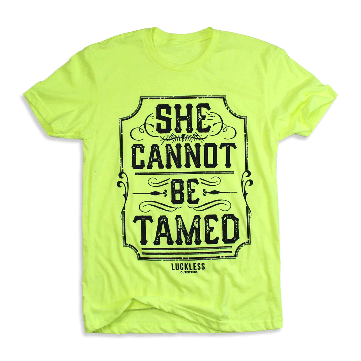 Luckless Outfitters She Cannot Be Tamed Tee — detail close-up