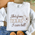 Pasimax "She's from Texas" Embroidered Sweatshirt – Texas Outline & Heart Design Crewneck — main product shot
