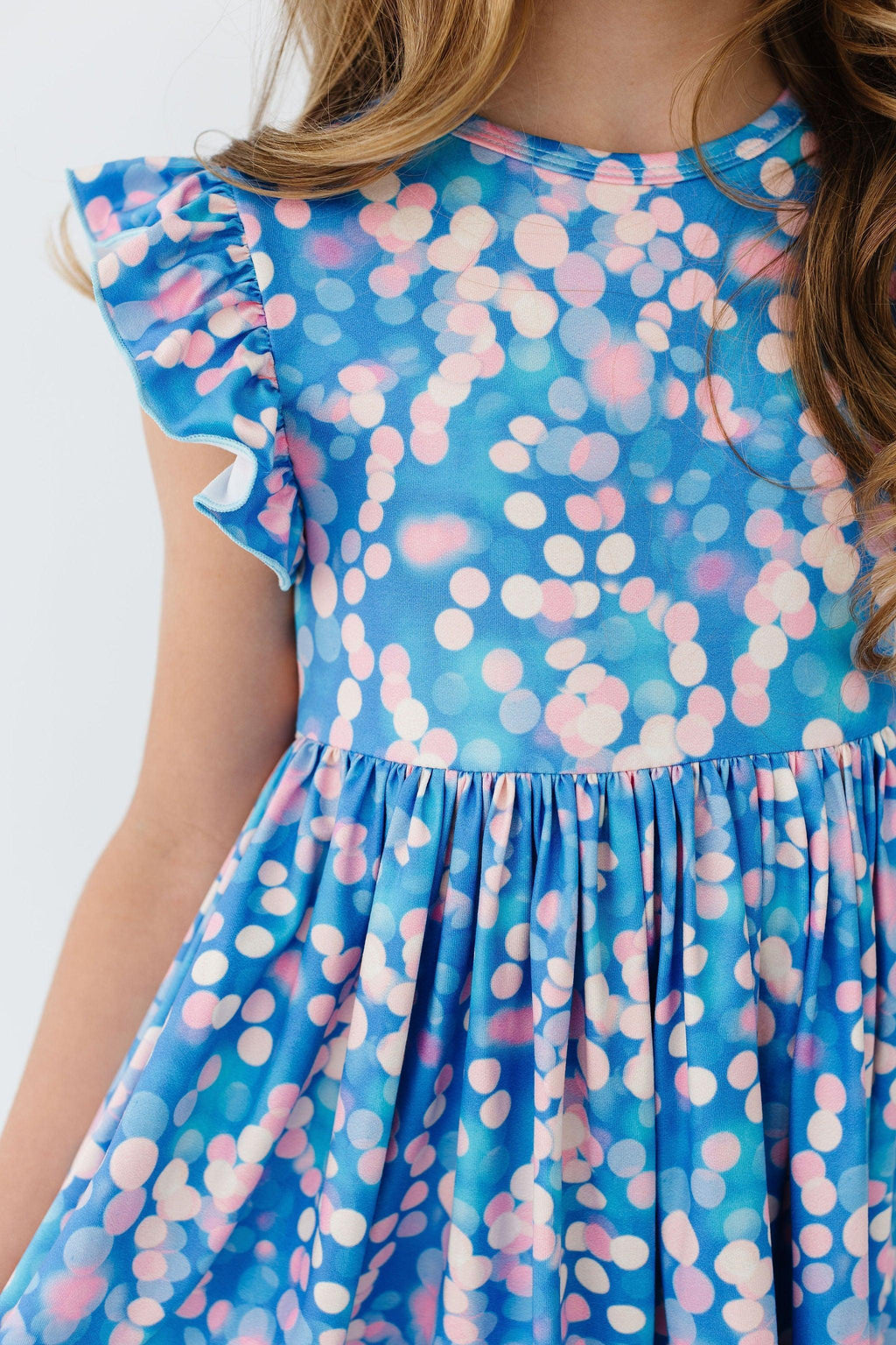 Mila & Rose ® Shimmer & Shine Flutter Sleeve Twirl Dress — detail close-up