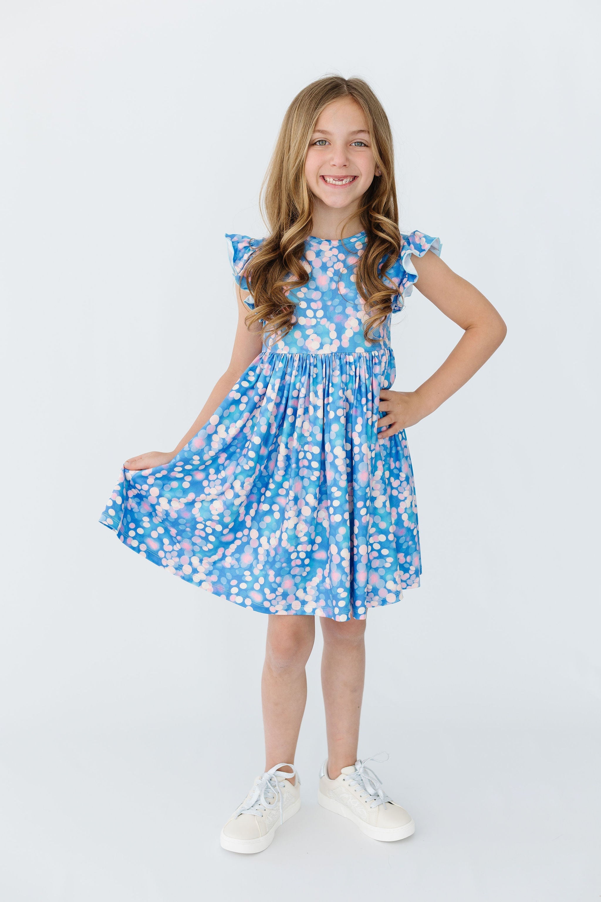 Mila & Rose ® Shimmer & Shine Flutter Sleeve Twirl Dress — back view