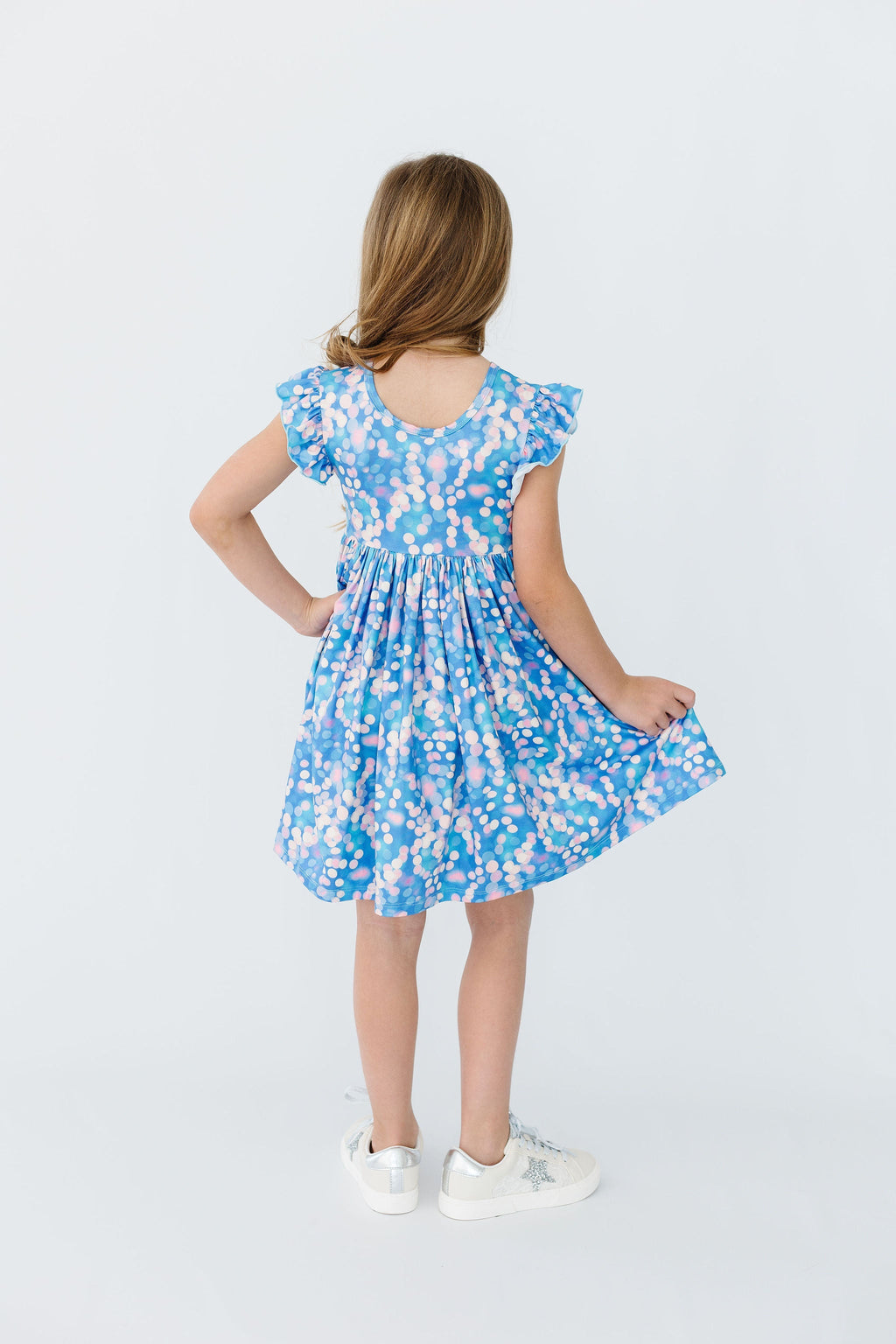 Mila & Rose ® Shimmer & Shine Flutter Sleeve Twirl Dress — alternative angle
