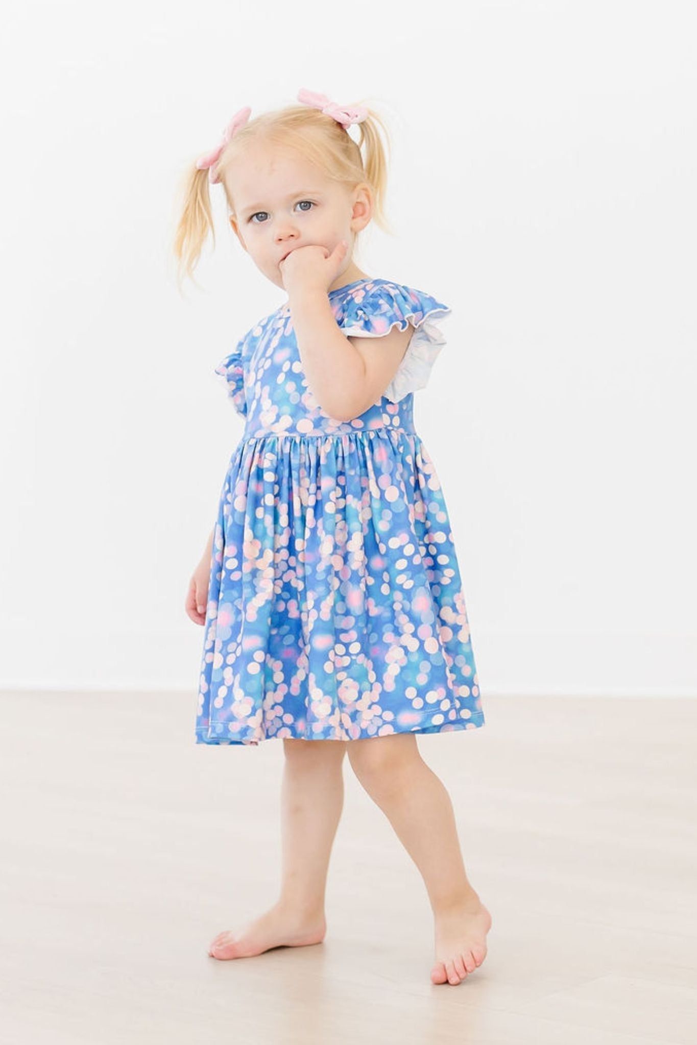Mila & Rose ® Shimmer & Shine Flutter Sleeve Twirl Dress — in-use photo