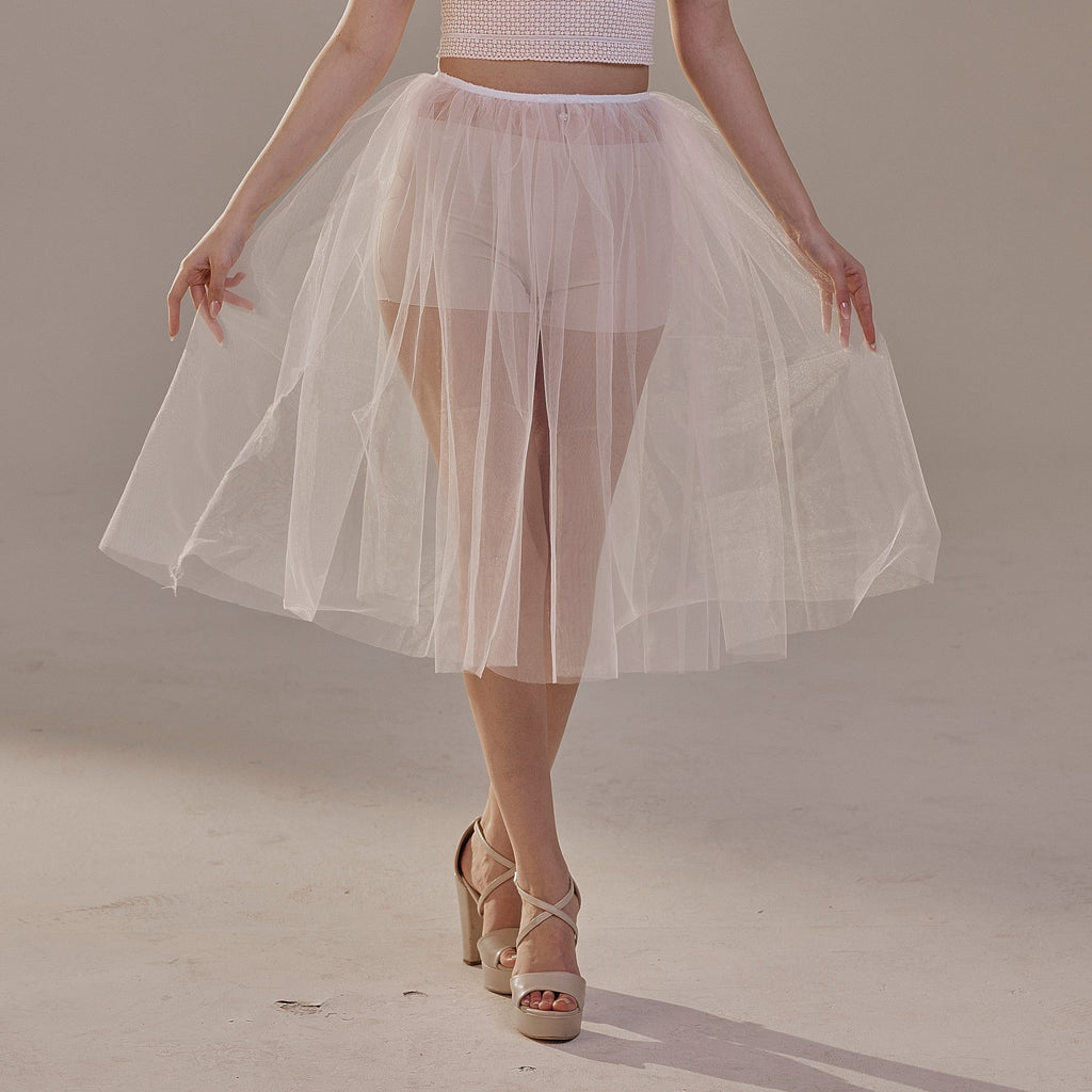 Short Soft White Tulle Skirt for Women , Flowy Mini Tulle Skirt, Bridal Party Skirt, Bachelorette Skirt – Bridal Port, view 2