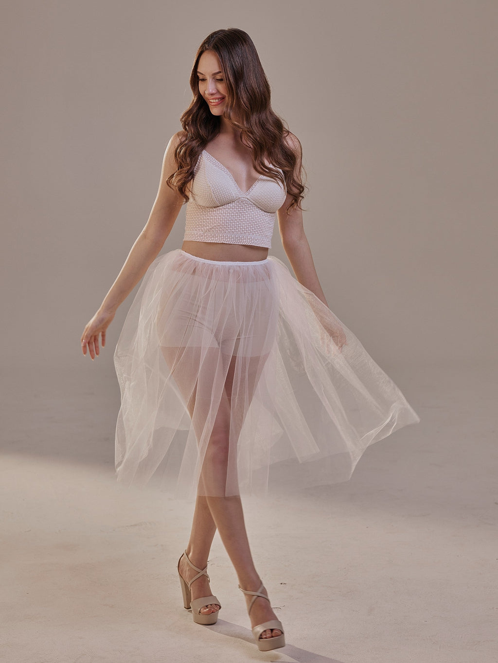 Short Soft White Tulle Skirt for Women , Flowy Mini Tulle Skirt, Bridal Party Skirt, Bachelorette Skirt – Bridal Port, view 4