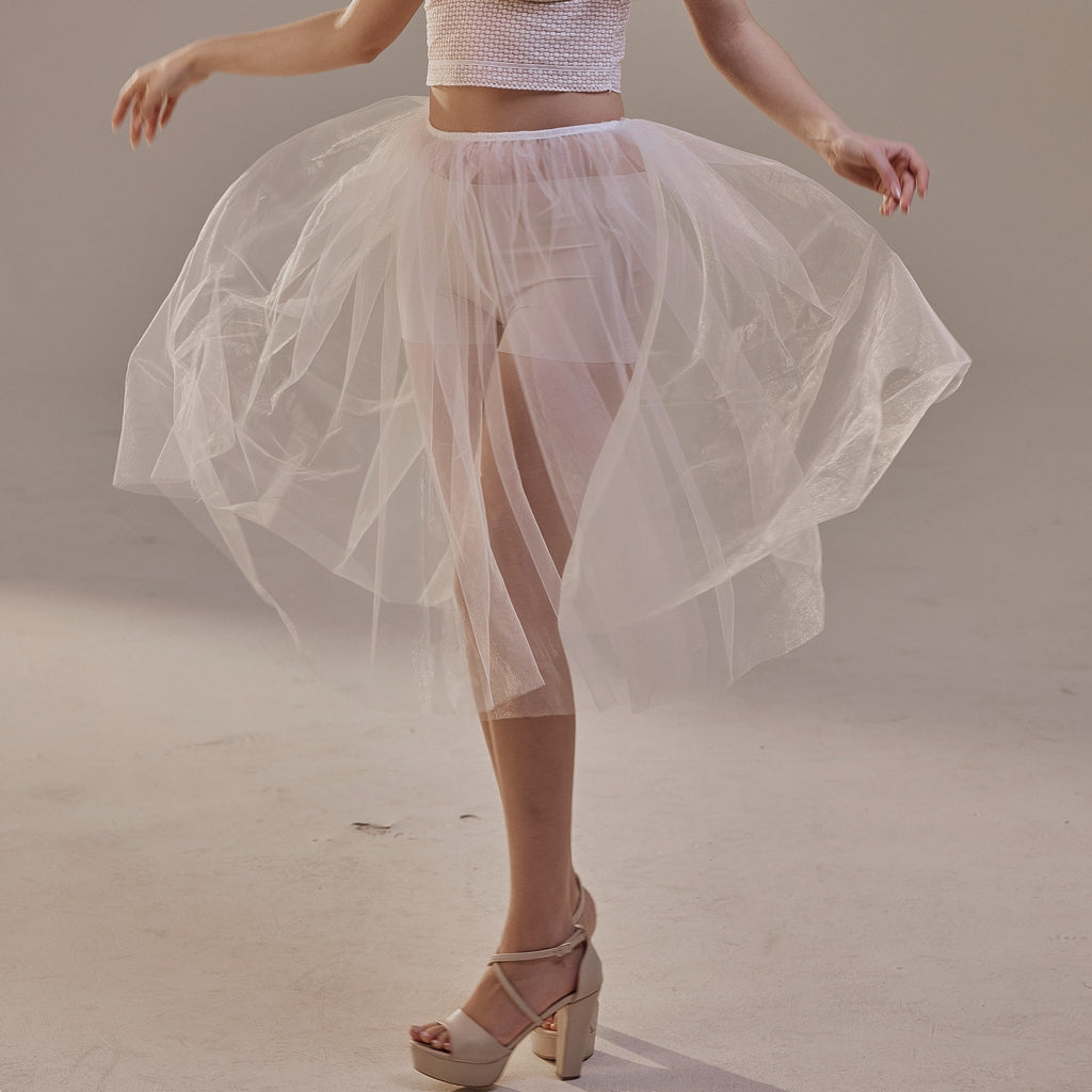 Short Soft White Tulle Skirt for Women , Flowy Mini Tulle Skirt, Bridal Party Skirt, Bachelorette Skirt – Bridal Port, view 5