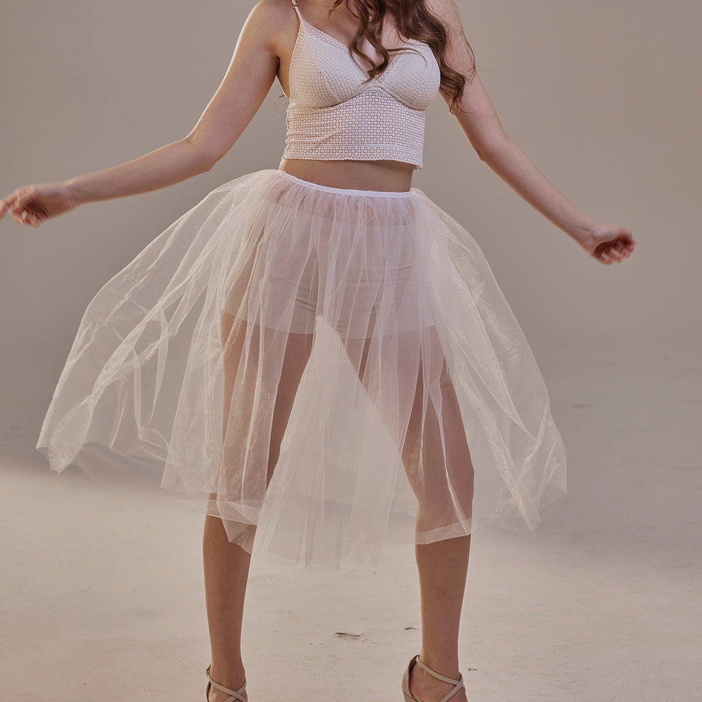Short Soft White Tulle Skirt for Women , Flowy Mini Tulle Skirt, Bridal Party Skirt, Bachelorette Skirt – Bridal Port, view 9